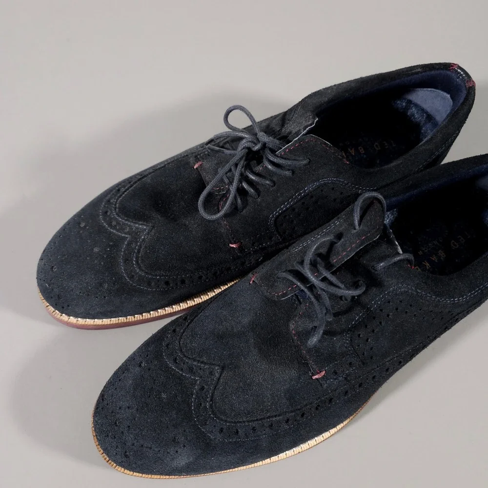 Ted Baker Deelans Oxford Mens 10 Navy Blue Suede Wingtip Brogue 9-18776